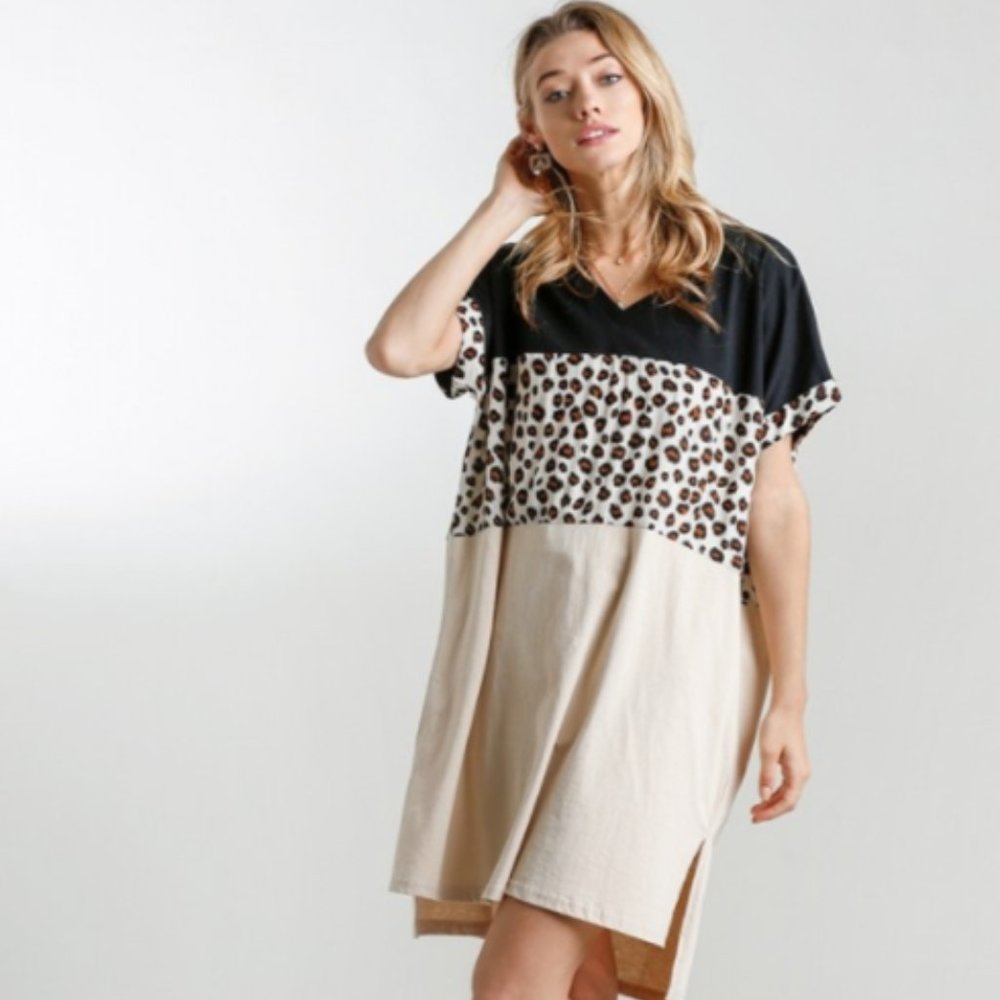 UMGEE Animal Print Colorblock Short Sleeve Tunic/Dress
